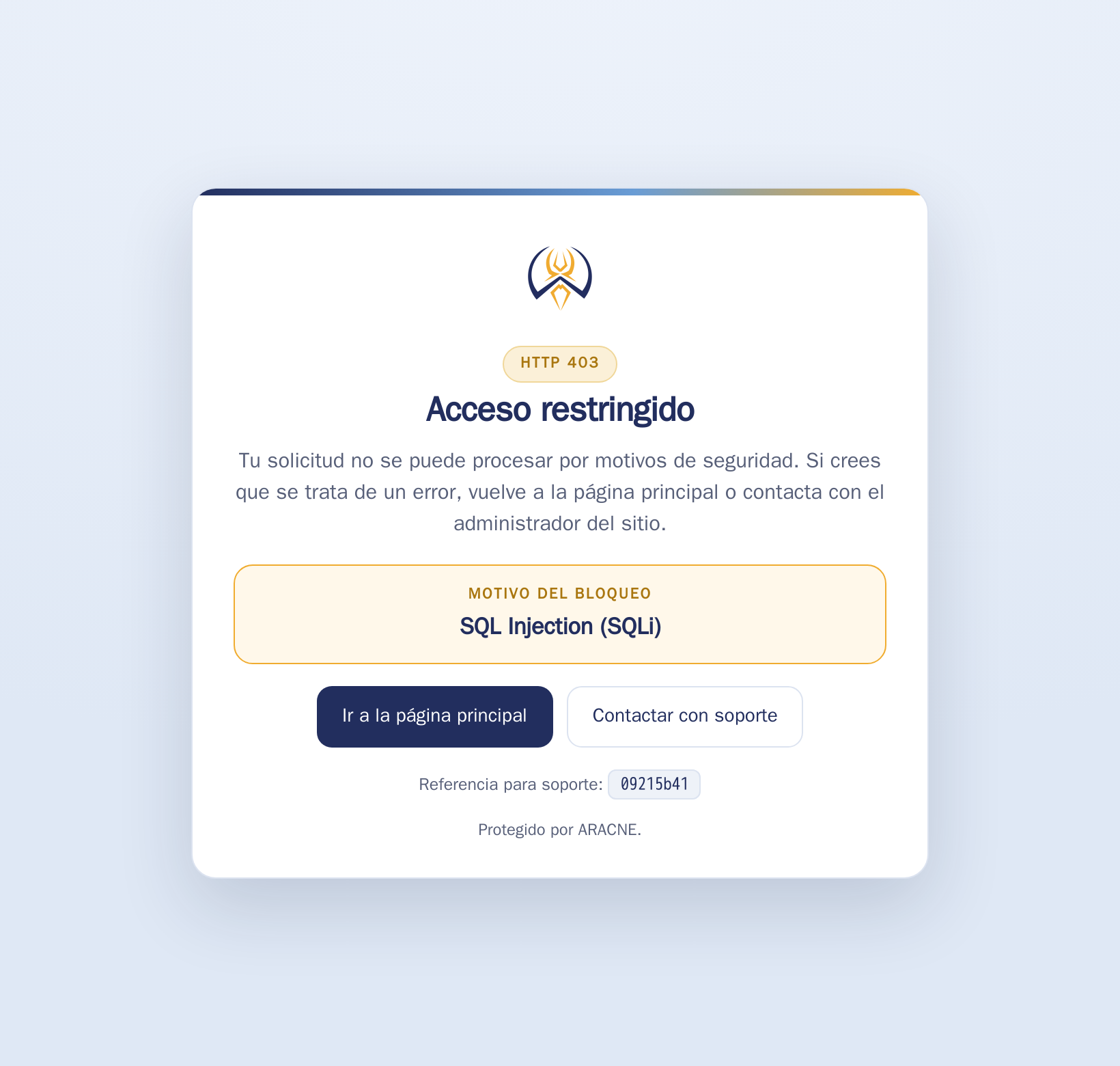 Página de bloqueo de ARACNE